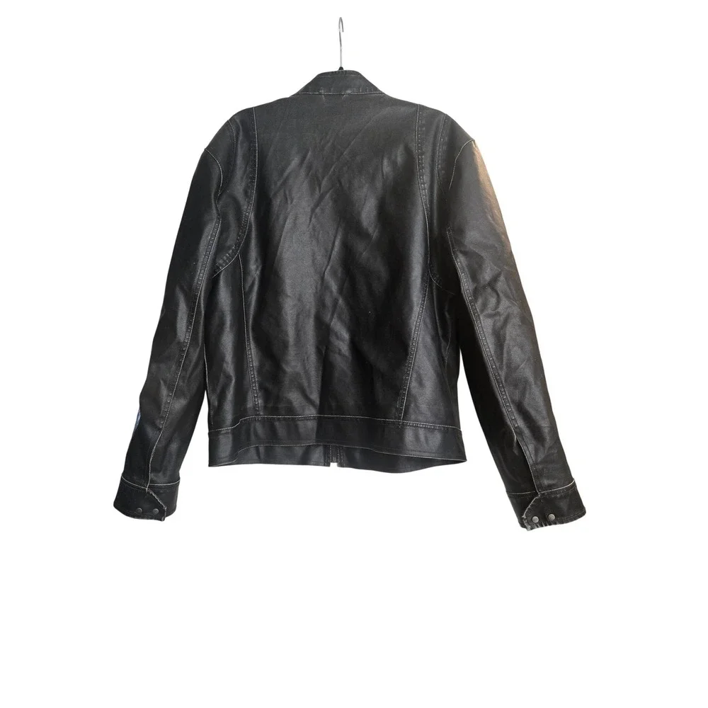 BKE Mens Black Faux Leather Cafe Racer Moto Jacket‎ Distressed Large
